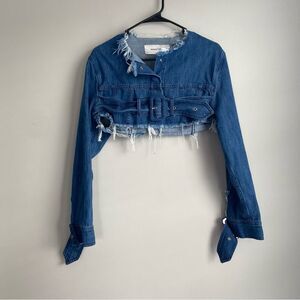 Marques Almeida Belted Cropped Raw Hem Denim Jacket
